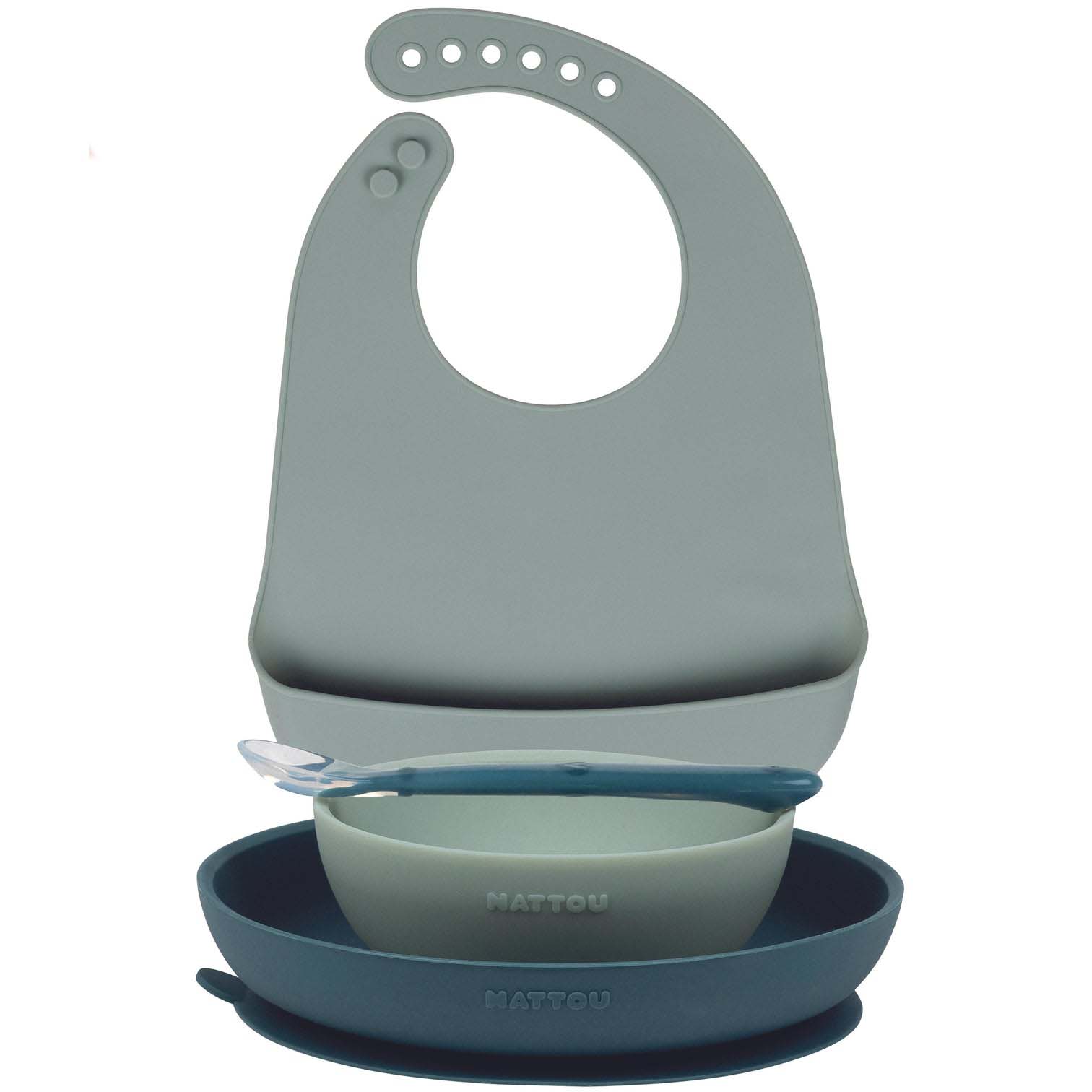 5414673876803_1512x Nattou. Σετ φαγητού 4 τεμαχίων με σαλιάρα (Πράσινο) - Image 1