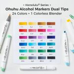 Ohuhu. Alcohol Markers  24 Βασικά Χρώματα Brush & Chisel - Image 4
