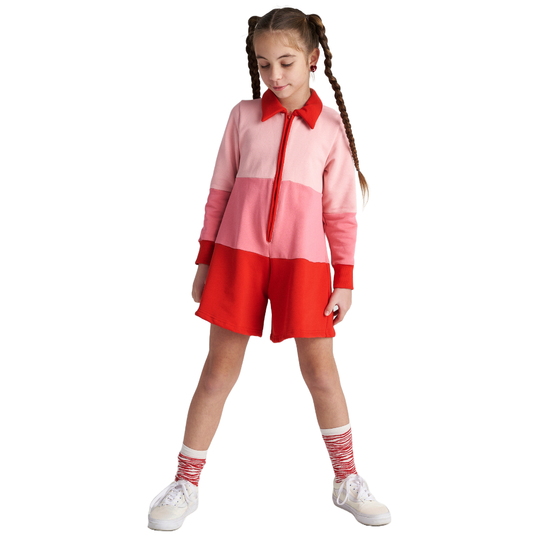t7519 Two in a castle. Raspberry Puff Tennis Playsuit - Image 1
