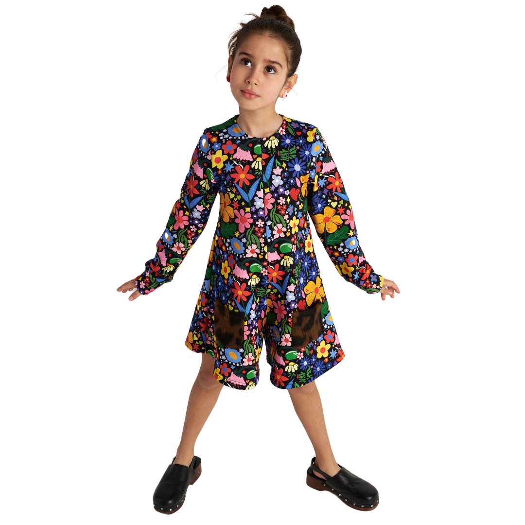 t7645 Two in a castle. Flower Sky Sweater Playsuit - Image 1