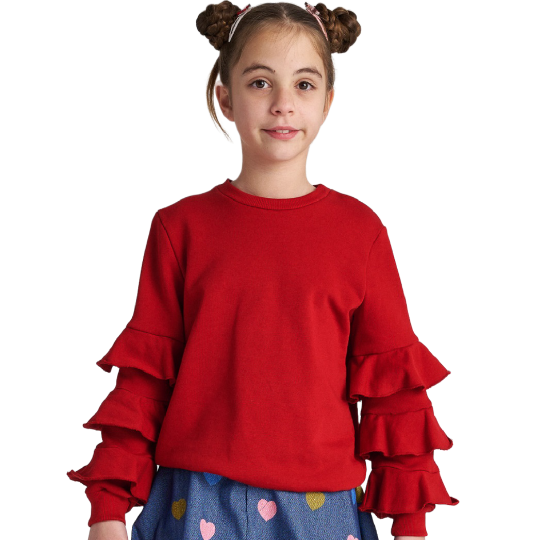 t7754 Two in a castle. Red Ruffles Sleeve Top - Image 1